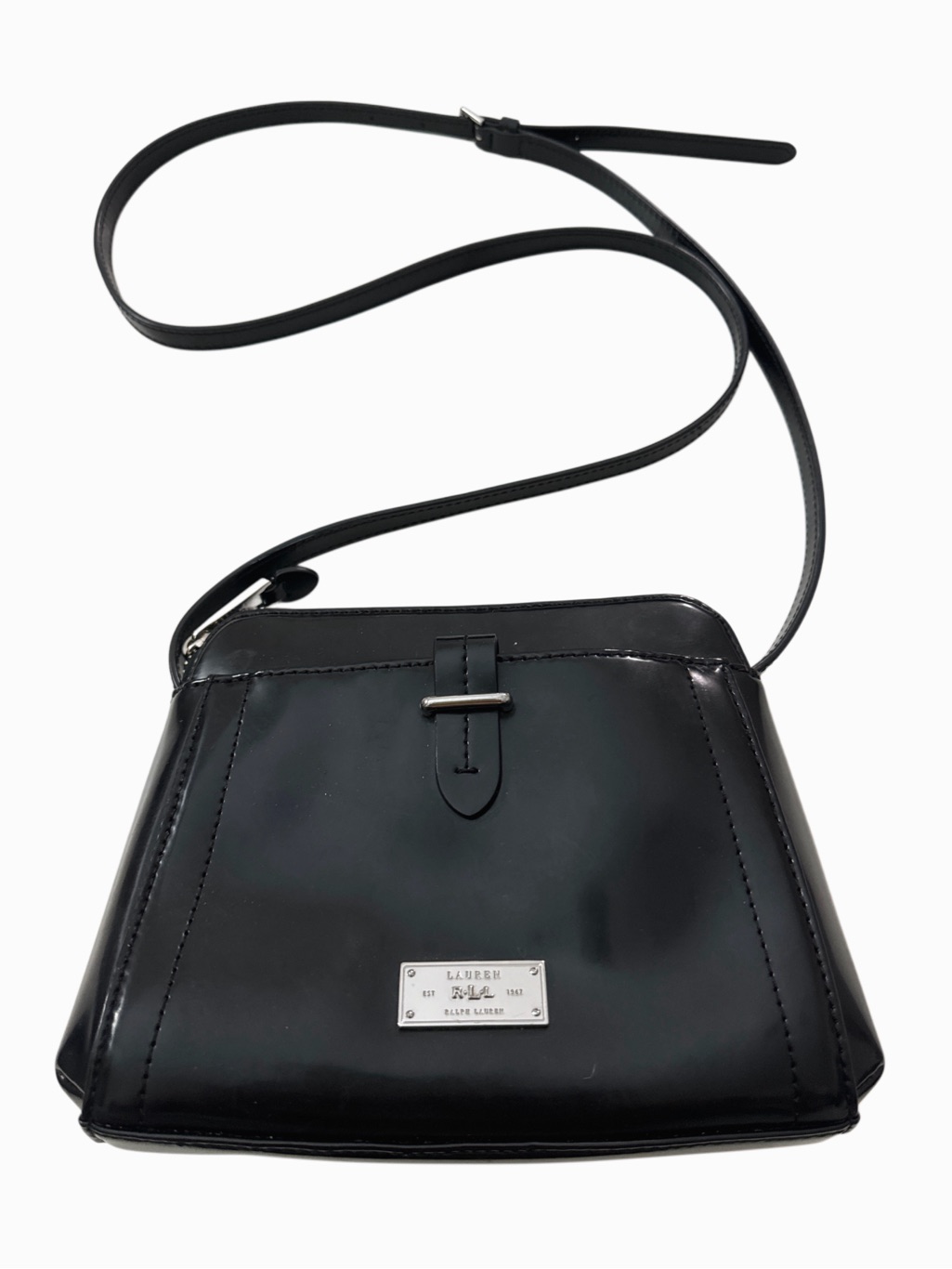 Beautiful Lauren Ralph Lauren Black Leather Crossbody Bag With Plaque